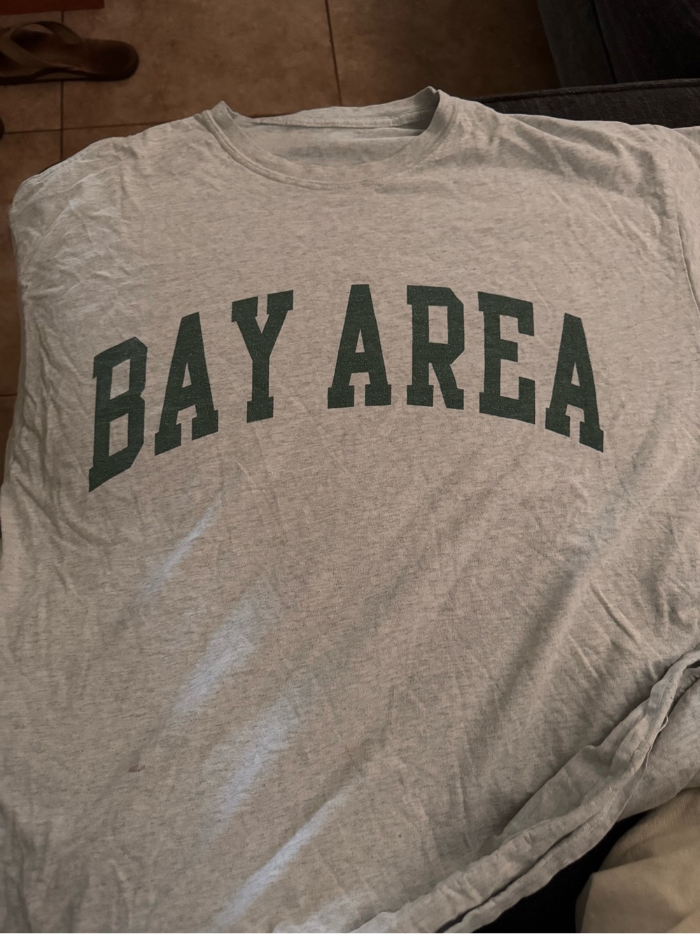 Brandy Melville Light Gray Tee with Dark Green 'BAY AREA' Print